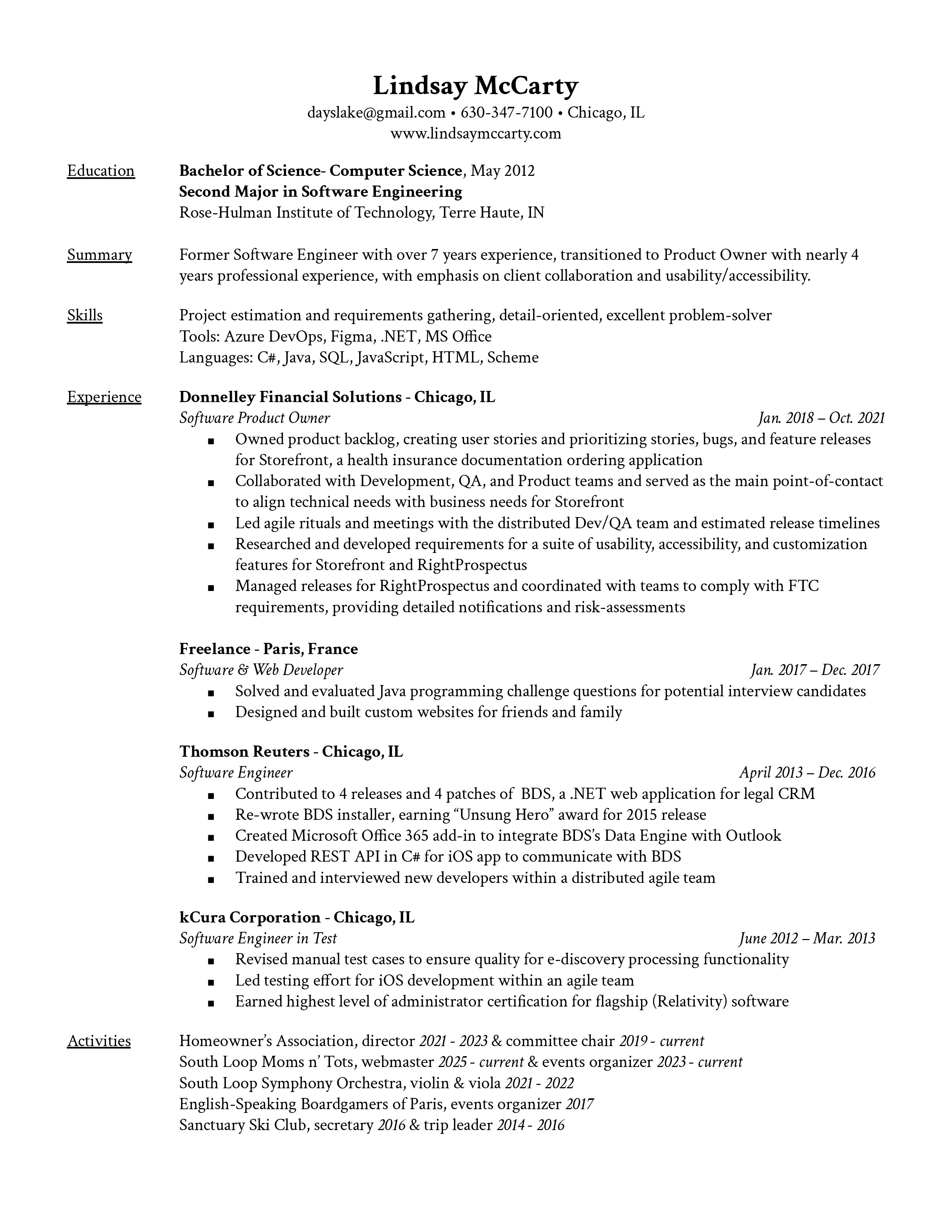 McCarty Résumé